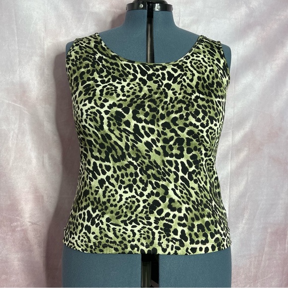 Green Leopard Print Layering Tank Top Size XL - Picture 1 of 6
